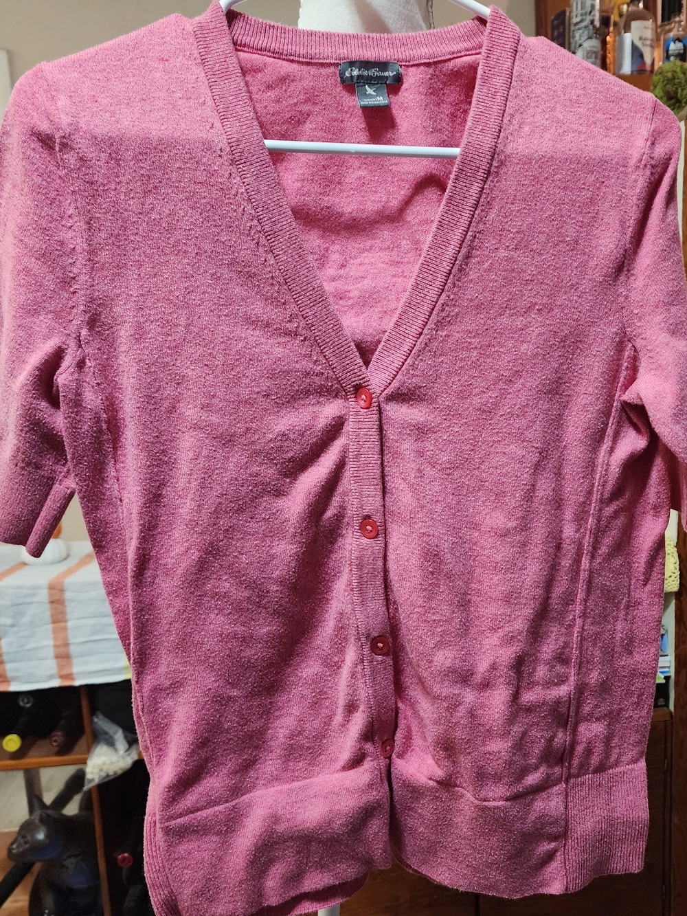 Eddie Bauer Rose Pink Short-Sleeve V-Neck Button Cardigan Sz Med